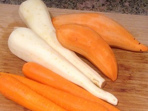 carrots, parsnips and ruby yams