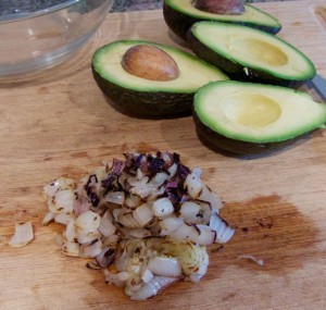 Chopped onions with avocados