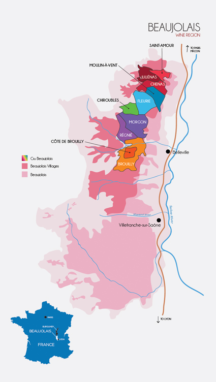 Beaujolais wine region map