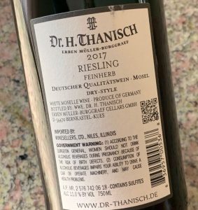 Dr. H. Thanisch Feinherb Riesling, Mosel - back label