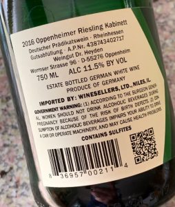 Weingut Dr. Heyden Oppenheimer Riesling Kabinett, Rheinhessen - back label