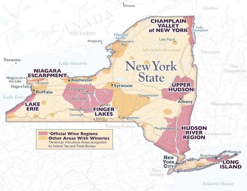 New York AVA map courtesy of New York Wine & Grape Foundation photo