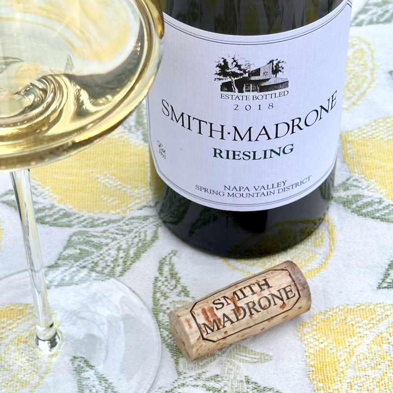 Photo of wine glass and bottle of 2018 Smith-Madrone Riesling