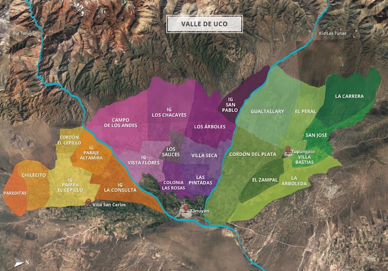 Map showing sub-regions of the Uco Valley