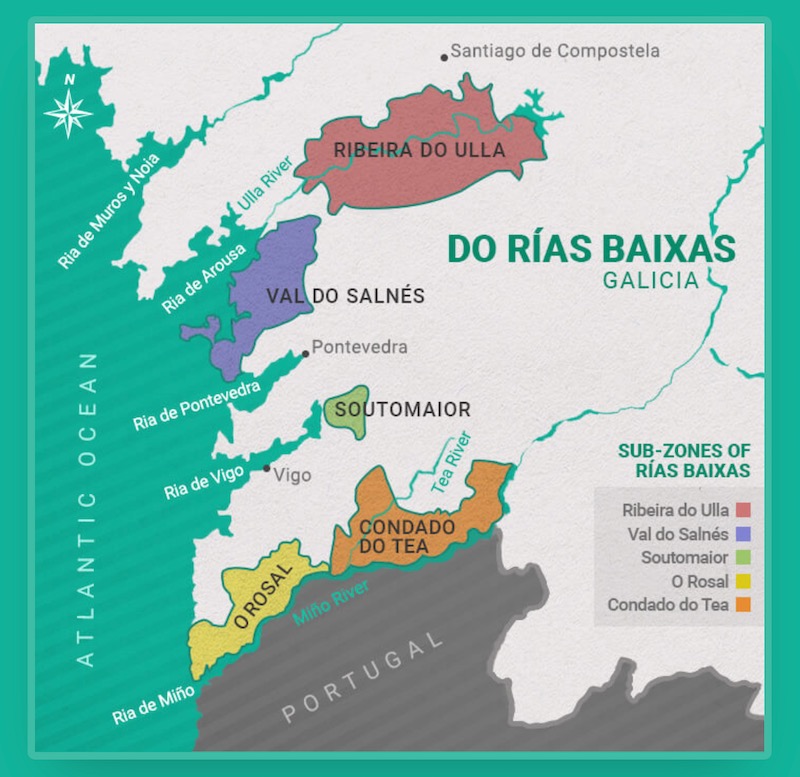 Map of Rías Baixas wine region provided by D.O. Rías Baixas