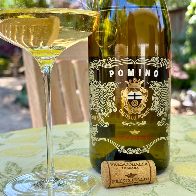2021 Castello Pomino, Pomino Bianco DOC bottle shot and glass of wine
