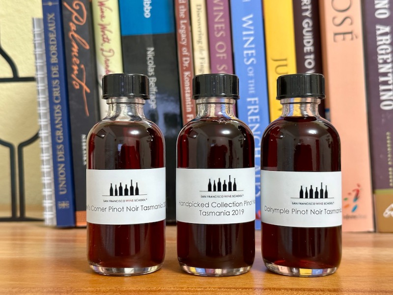 Photo of three small bottles of Tasmania Pinot Noir