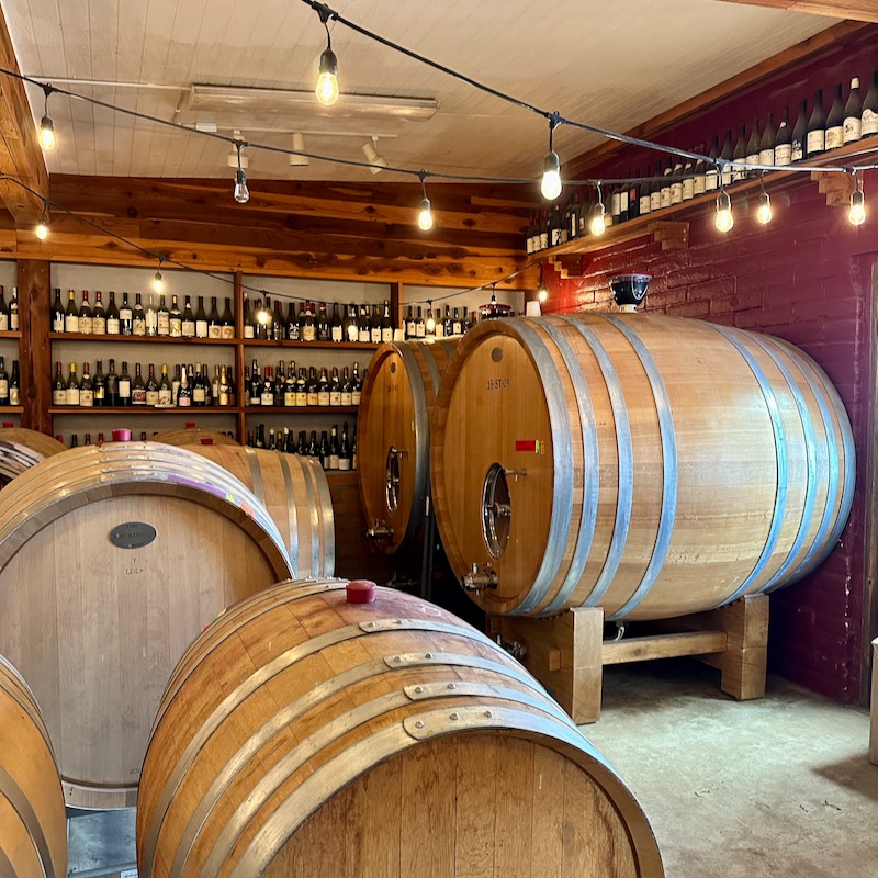 The barrel room at Dos Cabezas WineWorks