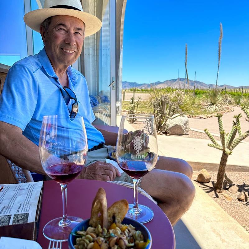 Photo of Peter enjoying lunch and wine at Rune