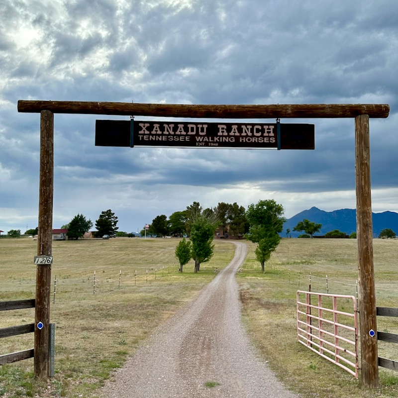 Photo of entrance to Xanadu Ranch with sign