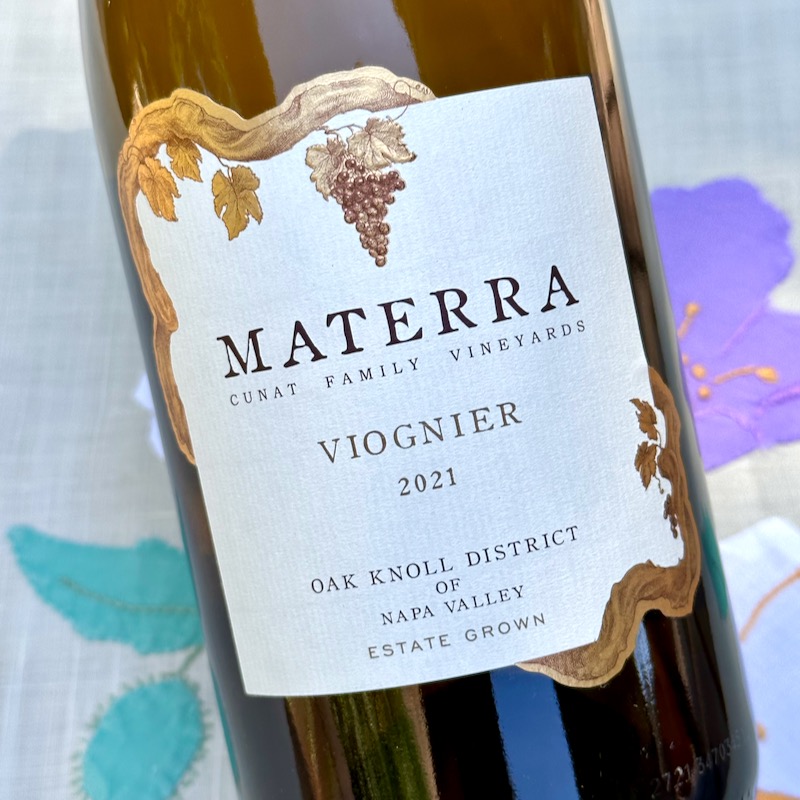 Photo of bottle label 2021 Materra | Cunat Family Vineyards Viognier Estate Grown, Oak Knoll District of Napa Valley