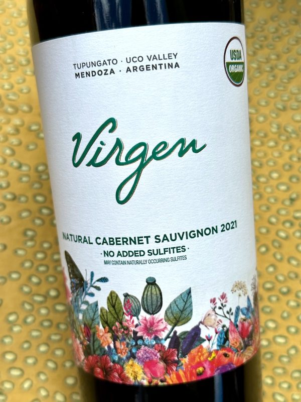 Photo of bottle label 2021 Domaine Bousquet Virgen Cabernet Sauvignon, Tupungato, Uco Valley, Mendoza, Argentina